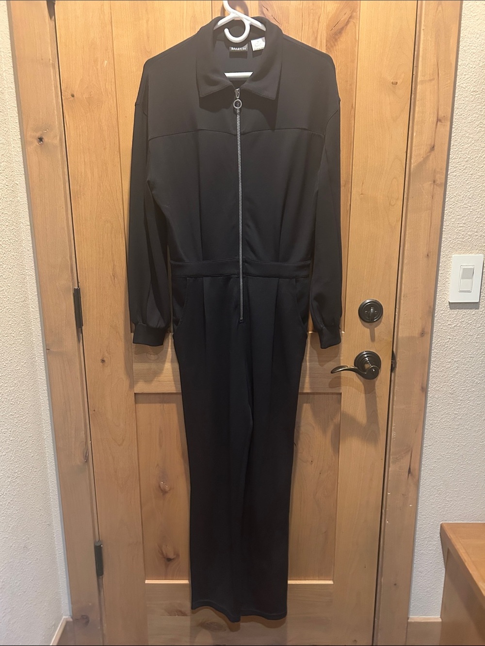 Bailey 44 Black Zip-Front Soft-Knit Scuba Jumpsuit